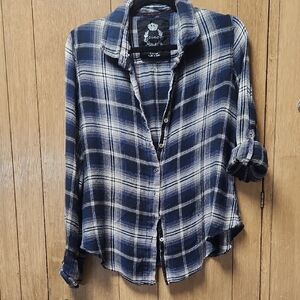 Women's Blue Plaid Light Weight Long Sleeve Shirt